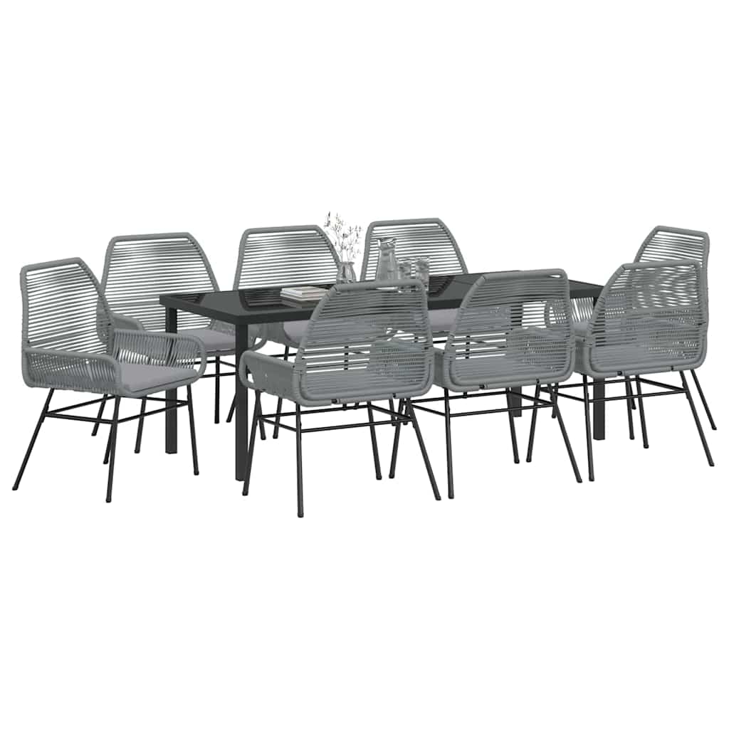 Garden Dining Set 9 pcs Grey Poly Rattan