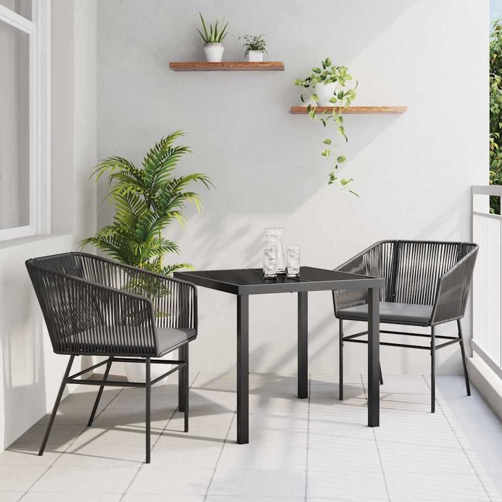 Garden Dining Set with Cushion 3 pcs Black Powder-Coated Steel