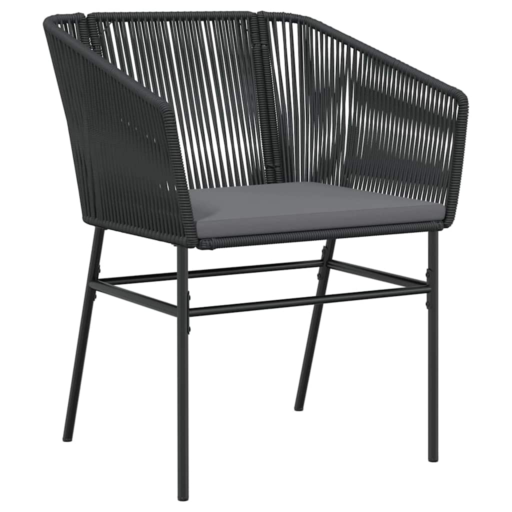 Garden Dining Set with Cushion 3 pcs Black Powder-Coated Steel