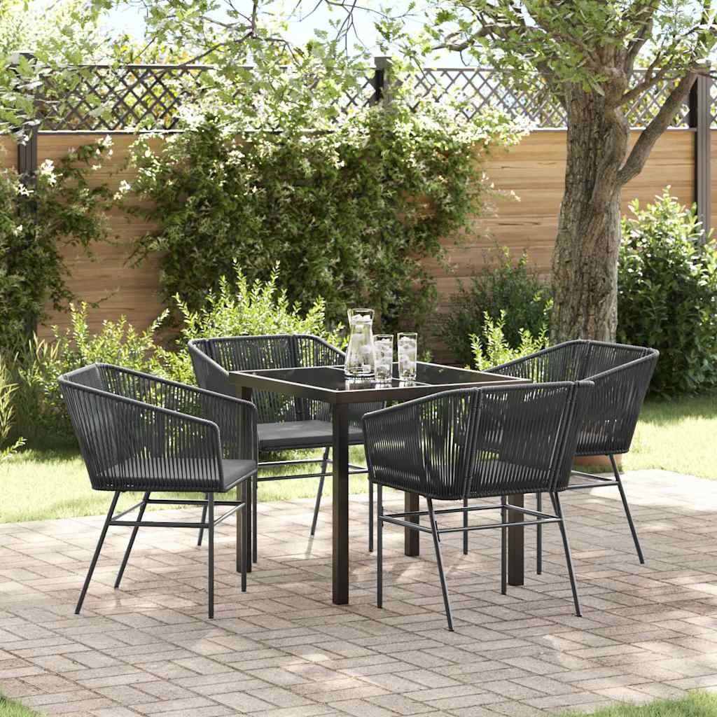 Garden Dining Set with Cushion 5 pcs Black Powder-Coated Steel