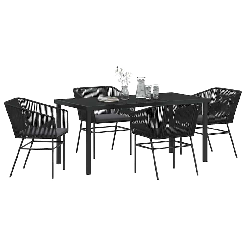 Garden Dining Set with Cushion 5 pcs Black Powder-Coated Steel