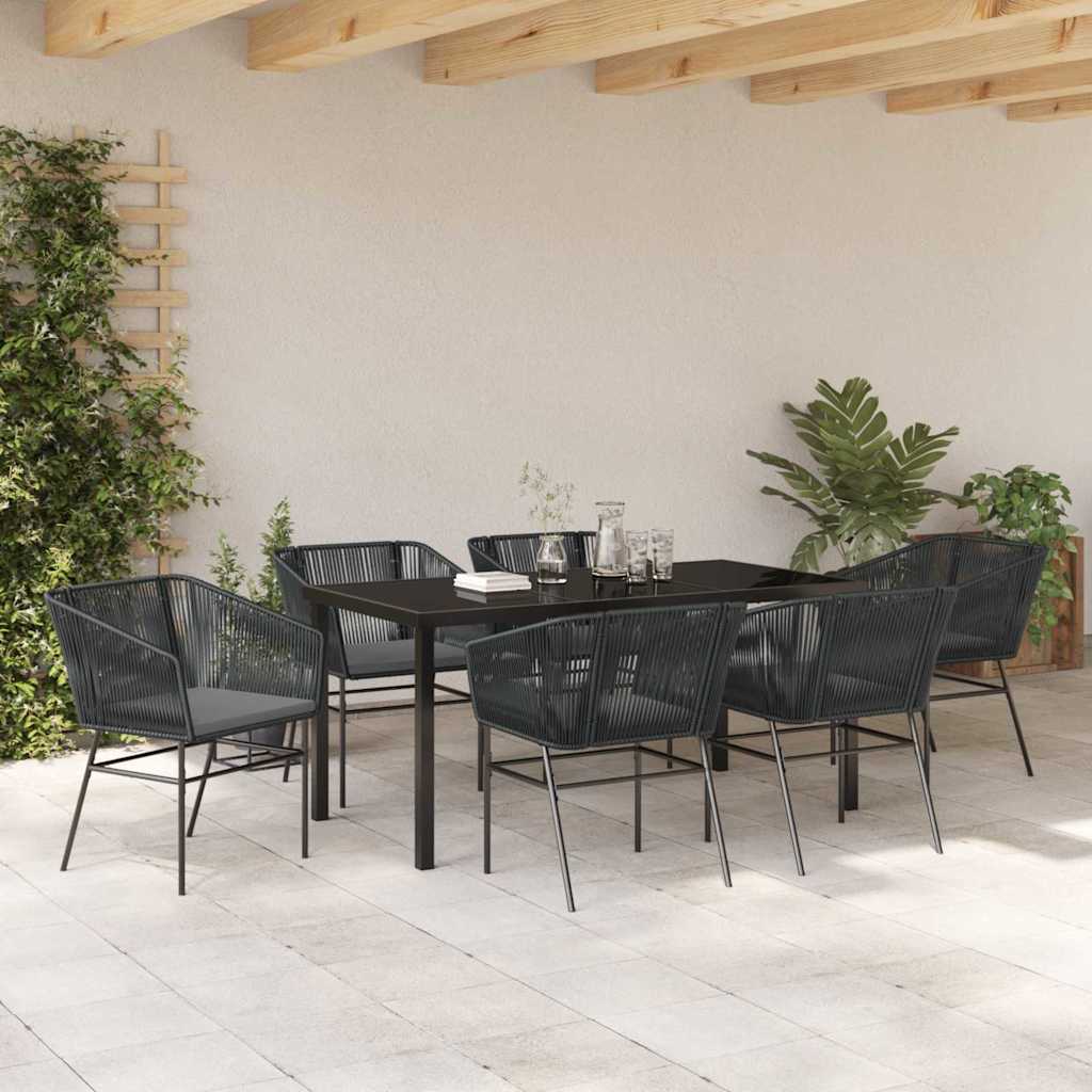 Garden Dining Set with Cushion 7 pcs Black Powder-Coated Steel