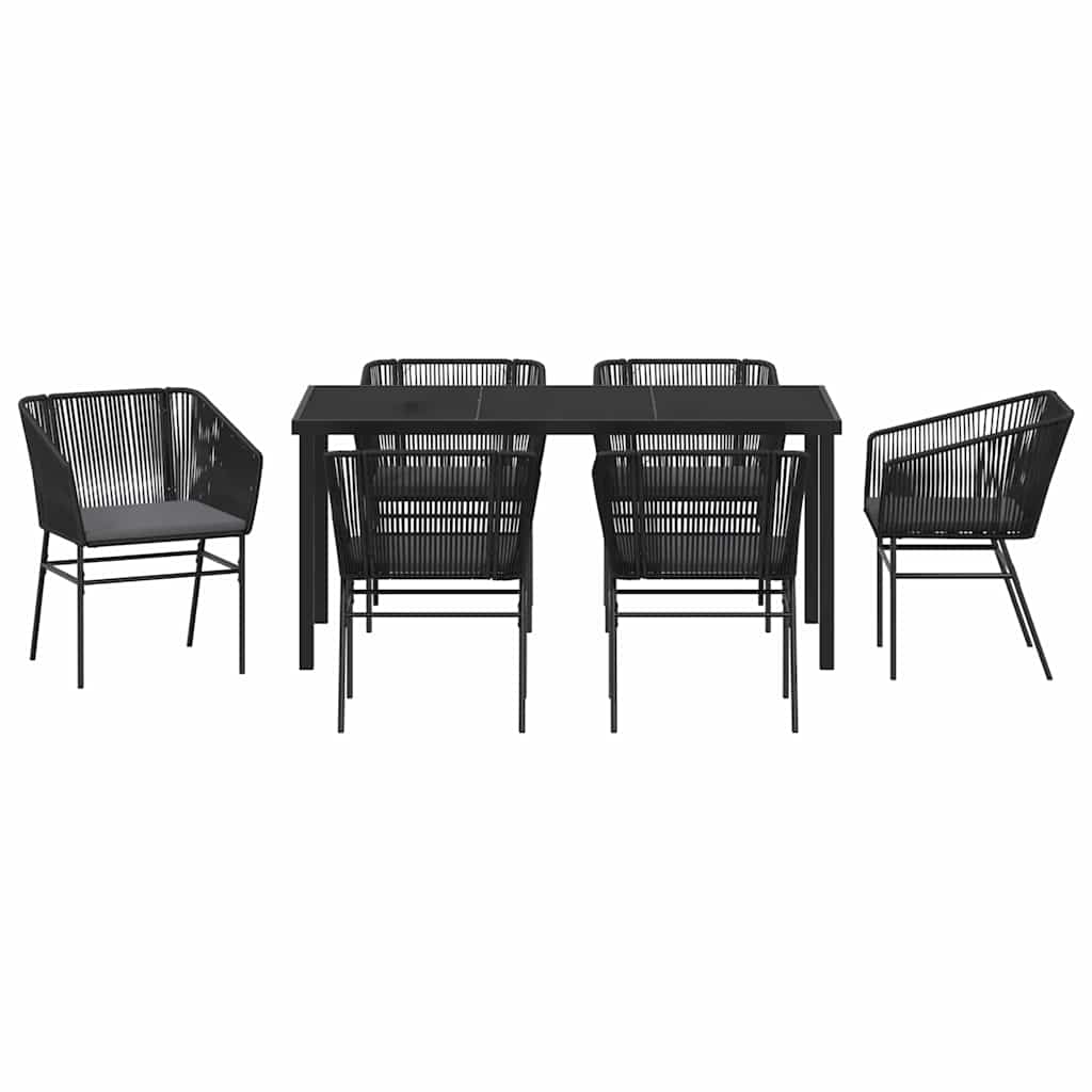 Garden Dining Set with Cushion 7 pcs Black Powder-Coated Steel