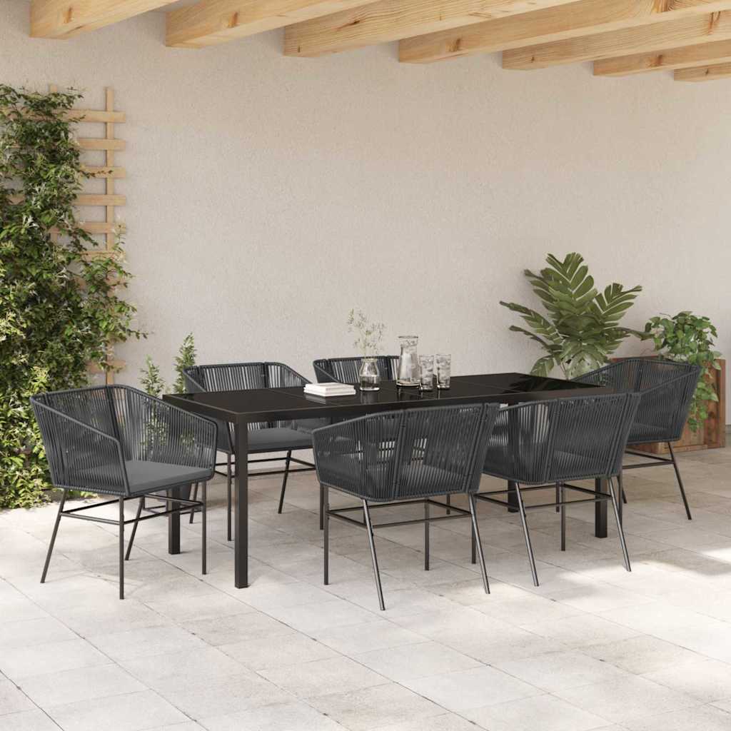Garden Dining Set with Cushion 7 pcs Black Powder-Coated Steel