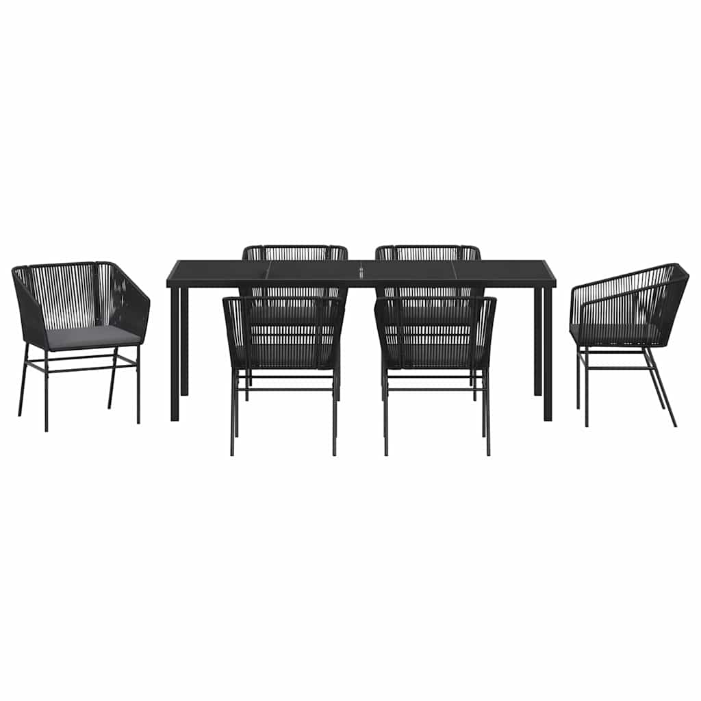 Garden Dining Set with Cushion 7 pcs Black Powder-Coated Steel