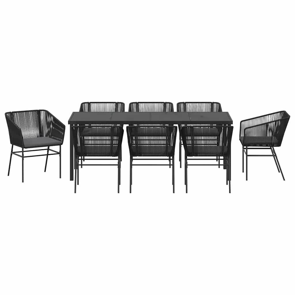 Garden Dining Set with Cushion 9 pcs Black Powder-Coated Steel