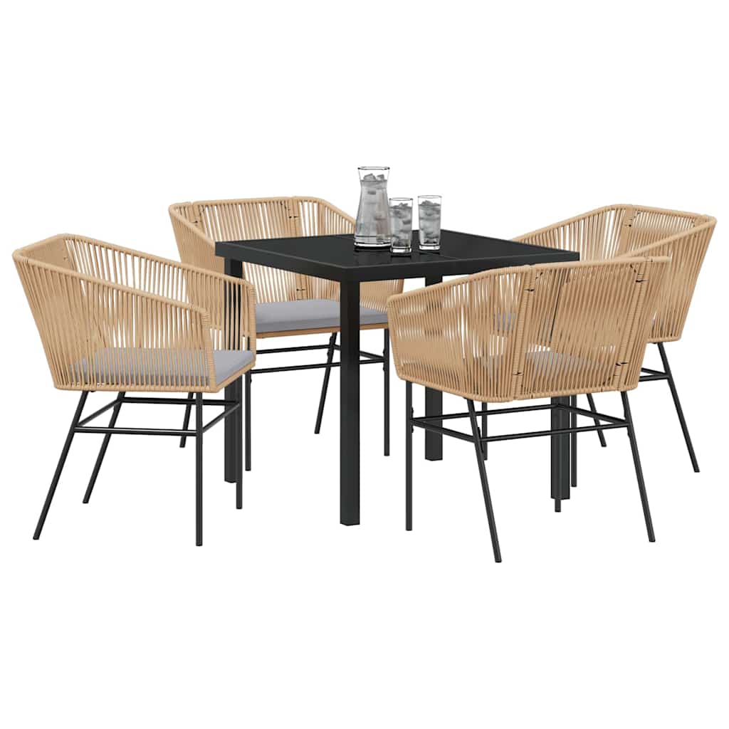 Garden Dining Set with Cushion 5 pcs Brown Powder-Coated Steel