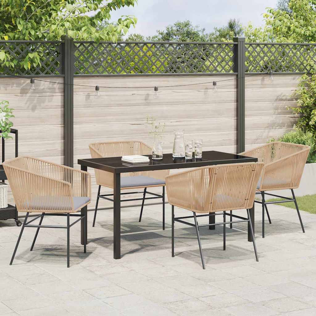 Garden Dining Set with Cushion 5 pcs Brown Powder-Coated Steel