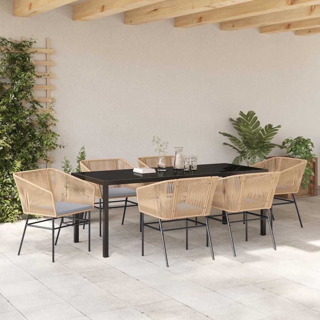 Garden Dining Set with Cushion 7 pcs Brown Powder-Coated Steel