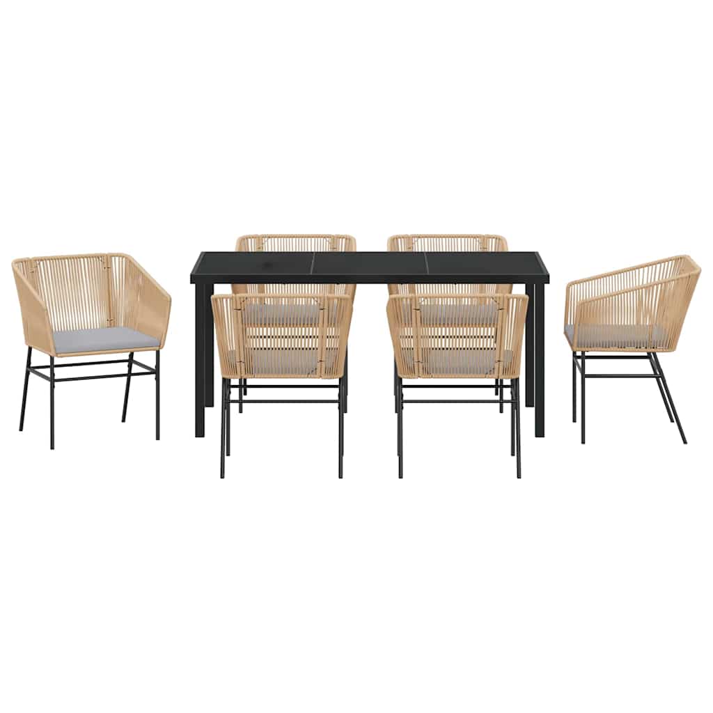 Garden Dining Set with Cushion 7 pcs Brown Powder-Coated Steel