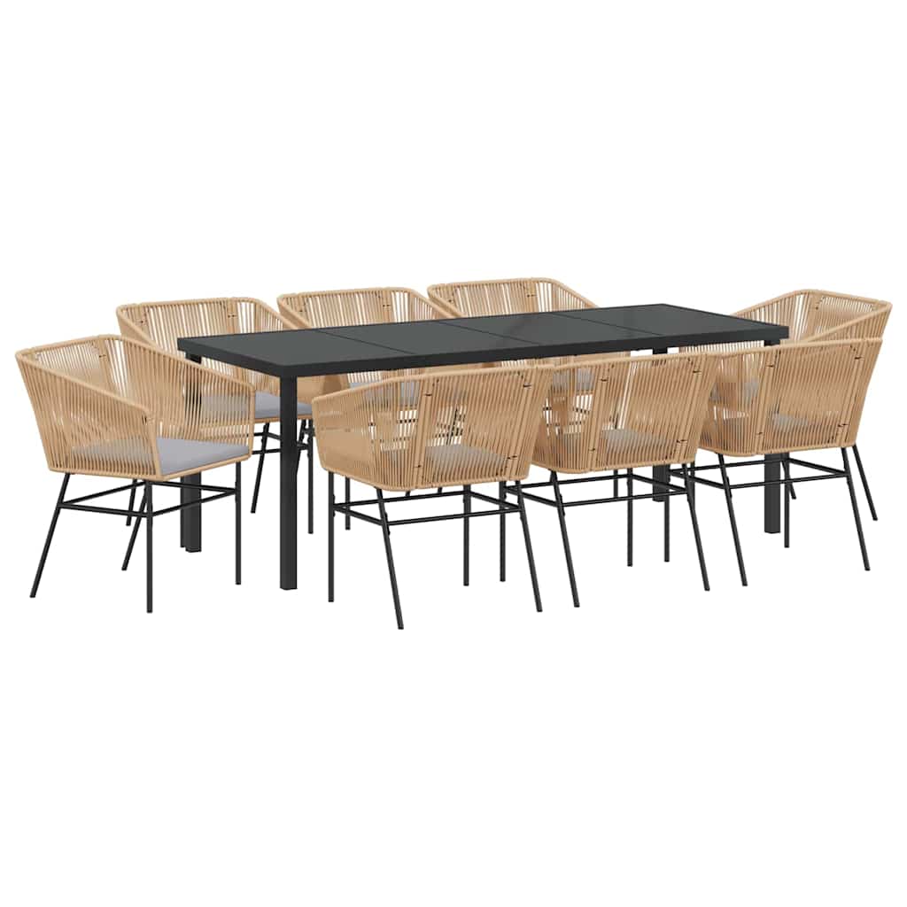 Garden Dining Set with Cushion 9 pcs Brown Powder-Coated Steel