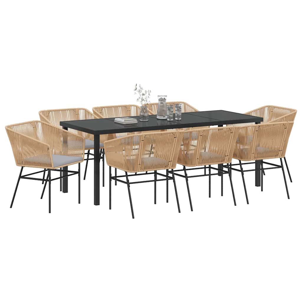 Garden Dining Set with Cushion 9 pcs Brown Powder-Coated Steel