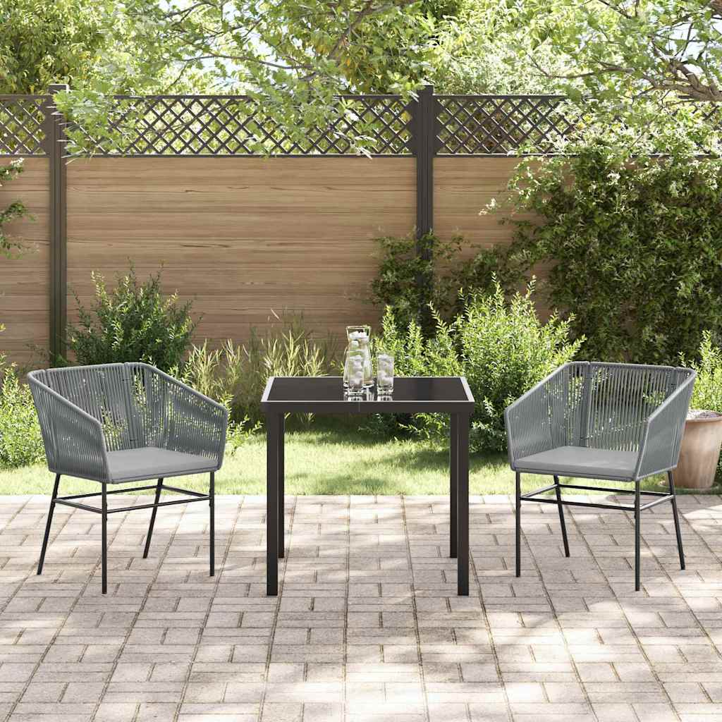 Garden Dining Set with Cushion 3 pcs Grey Powder-Coated Steel