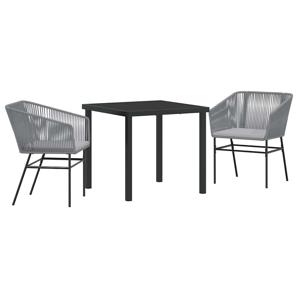 Garden Dining Set with Cushion 3 pcs Grey Powder-Coated Steel