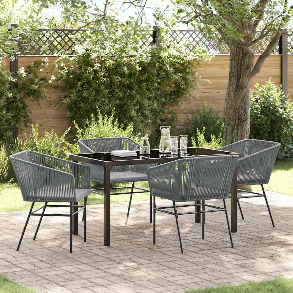 Garden Dining Set with Cushion 5 pcs Grey Powder-Coated Steel