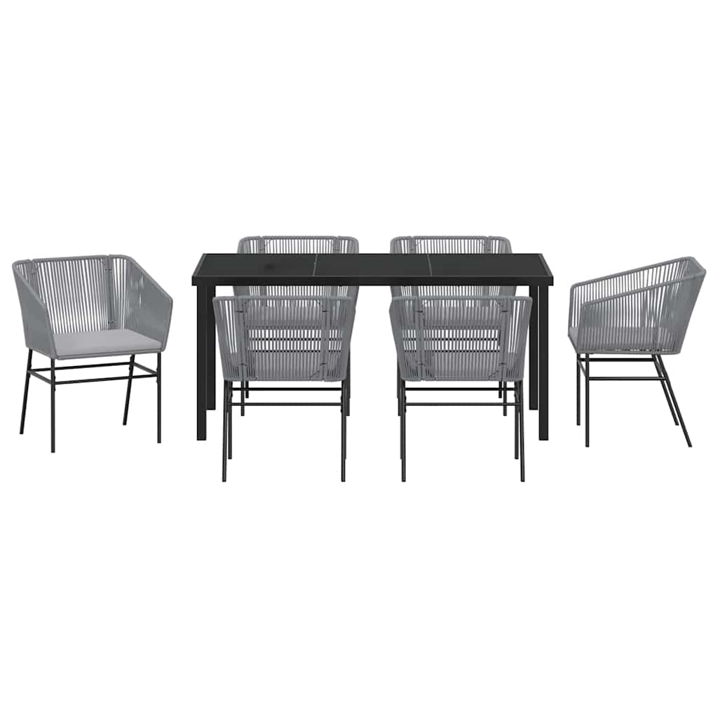 Garden Dining Set with Cushion 7 pcs Grey Powder-Coated Steel