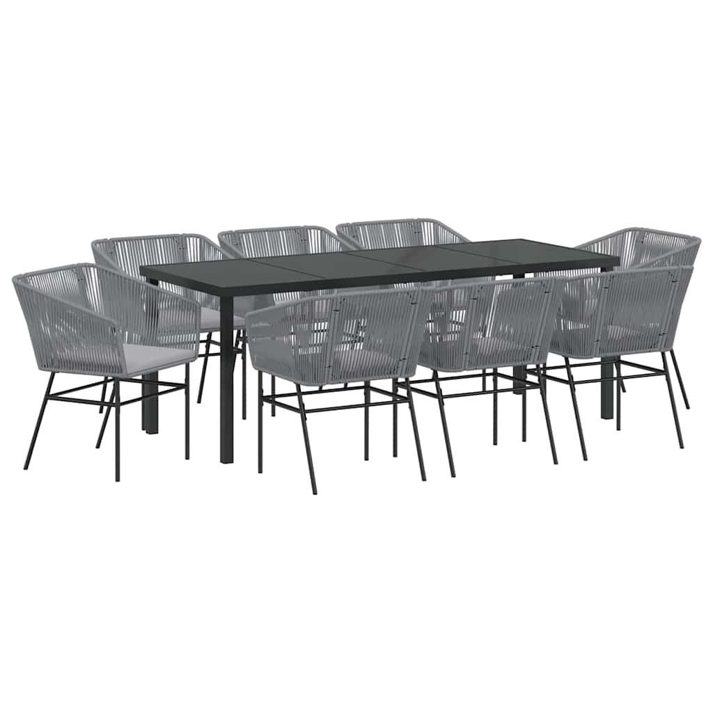 Garden Dining Set with Cushion 9 pcs Grey Powder-Coated Steel