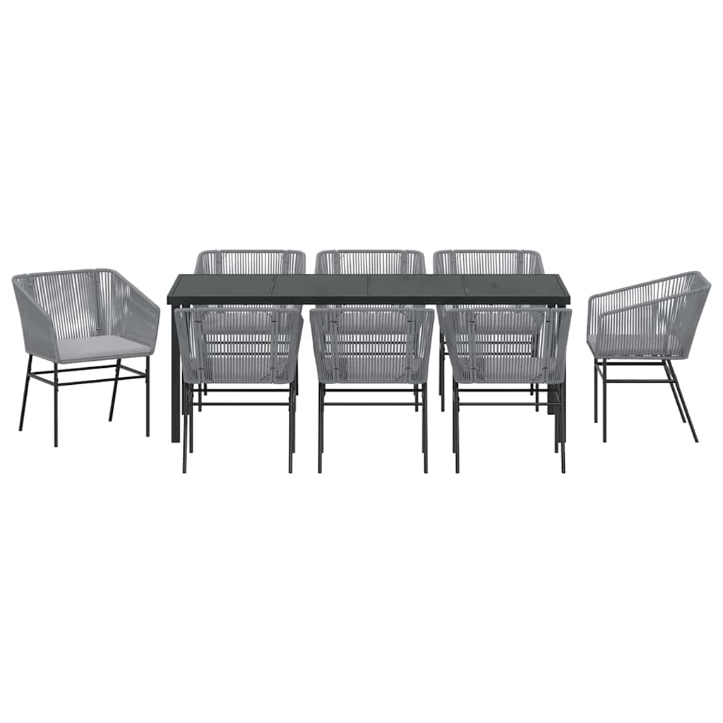 Garden Dining Set with Cushion 9 pcs Grey Powder-Coated Steel