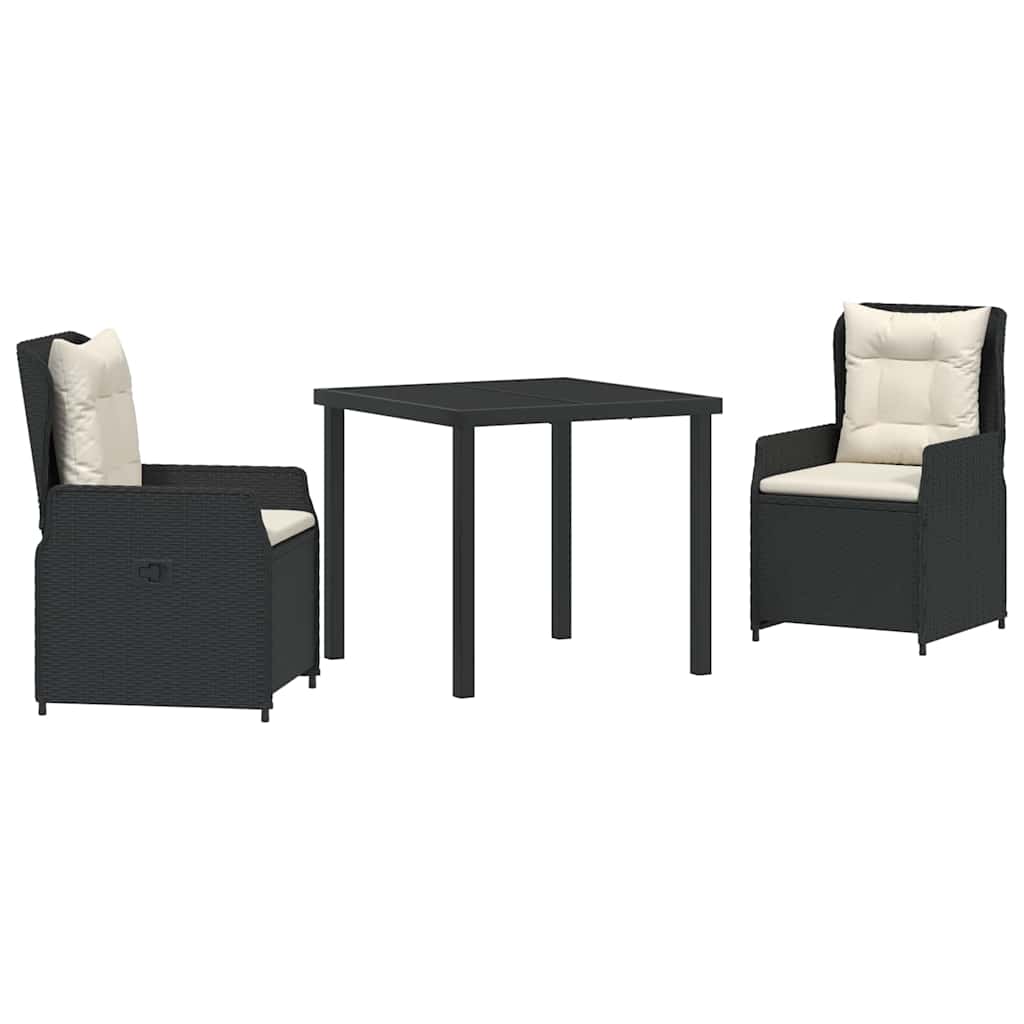 Garden Dining Set 3 pcs Black Poly Rattan