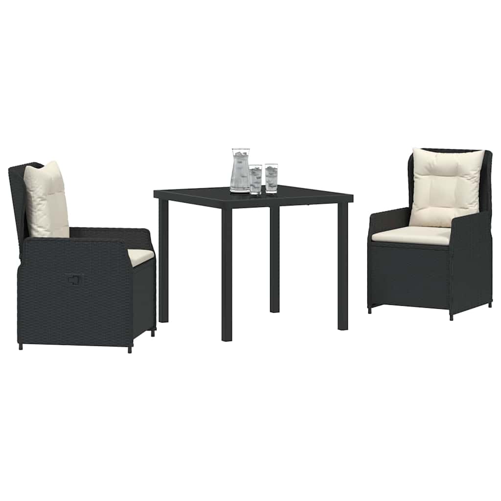 Garden Dining Set 3 pcs Black Poly Rattan