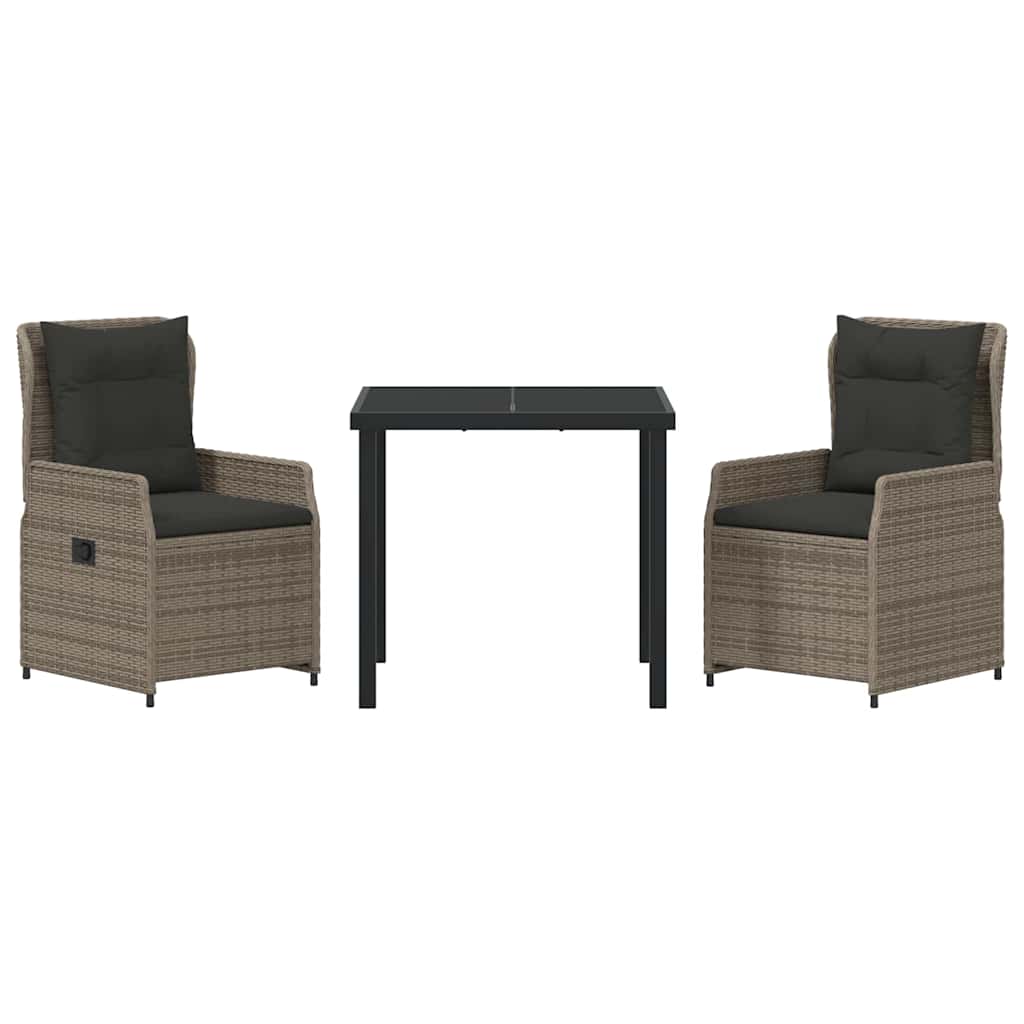 Garden Dining Set 3 pcs Grey Poly Rattan