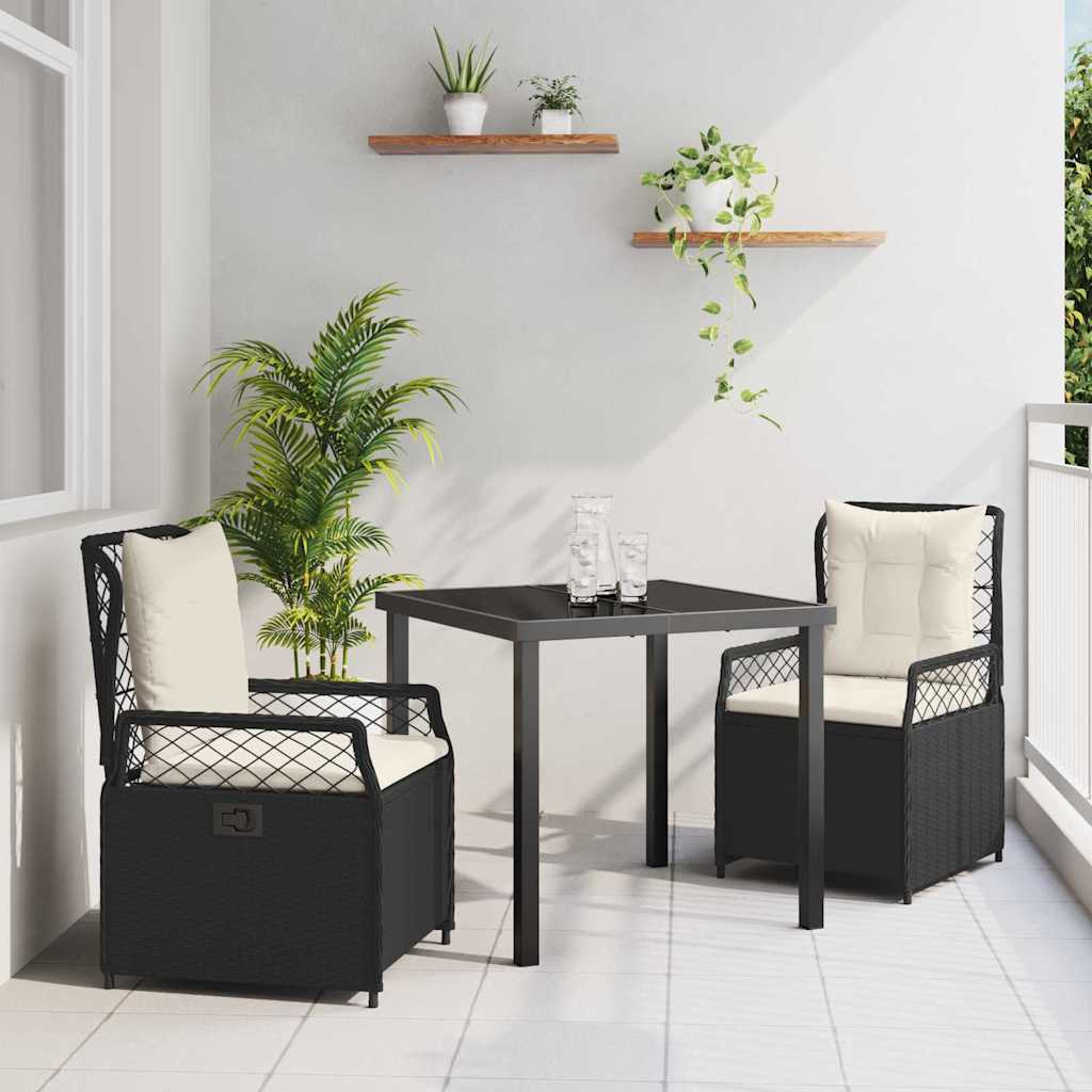 Garden Dining Set 3 pcs Black Poly Rattan