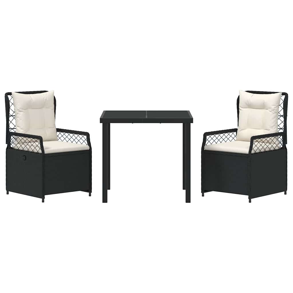 Garden Dining Set 3 pcs Black Poly Rattan