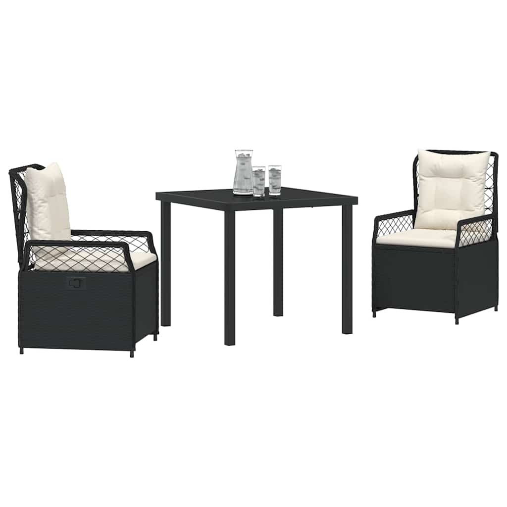 Garden Dining Set 3 pcs Black Poly Rattan