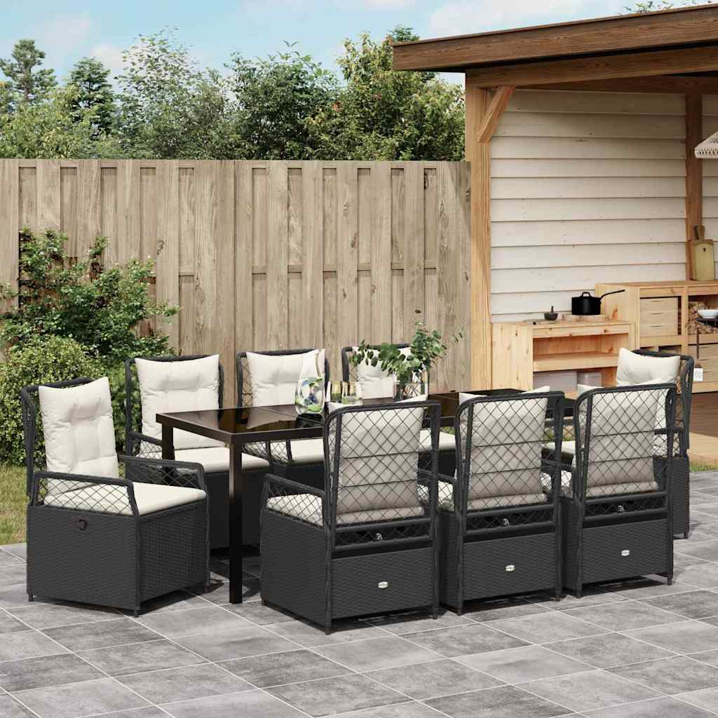 Garden Dining Set 9 pcs Black Poly Rattan