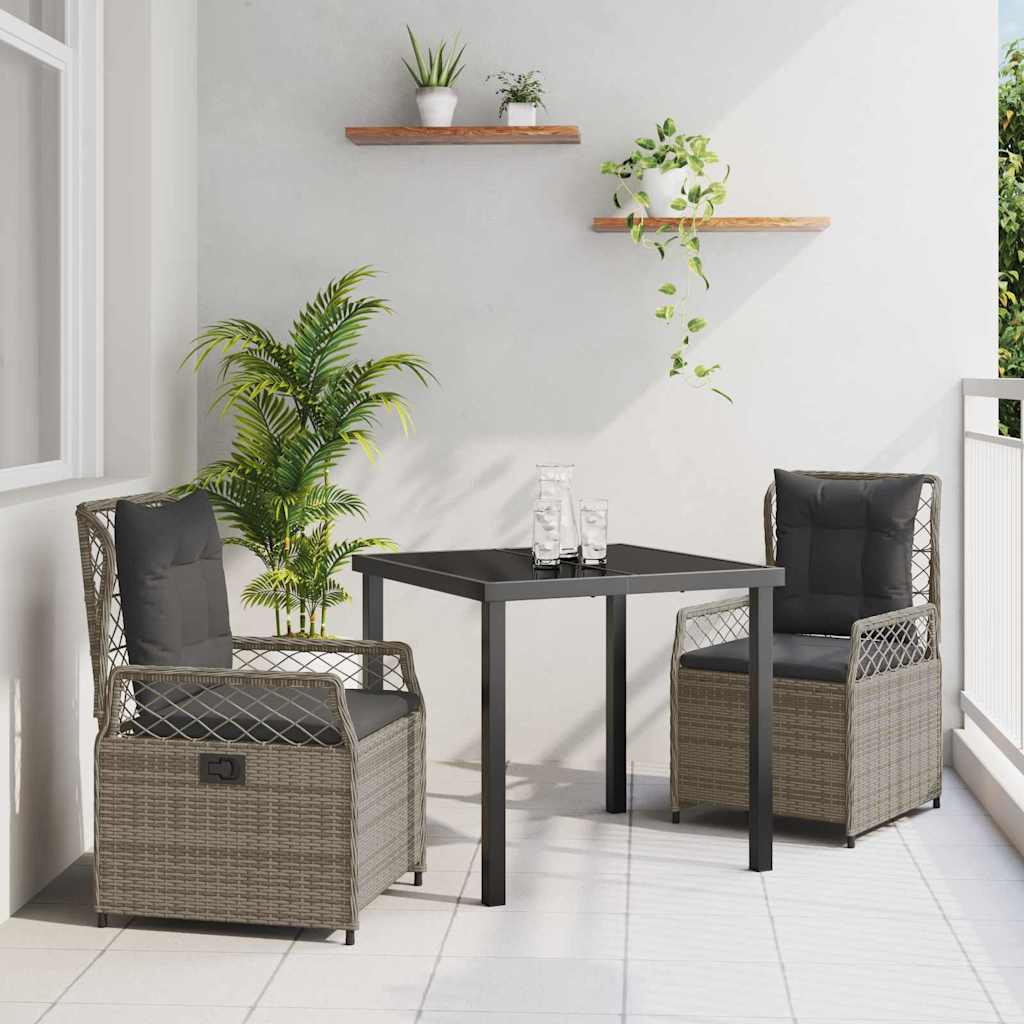 Garden Dining Set 3 pcs Grey Poly Rattan