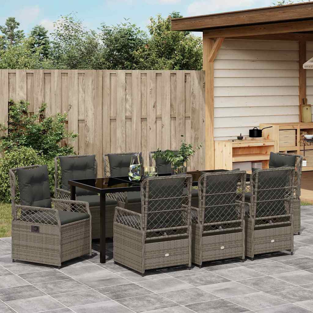 Garden Dining Set 9 pcs Grey Poly Rattan