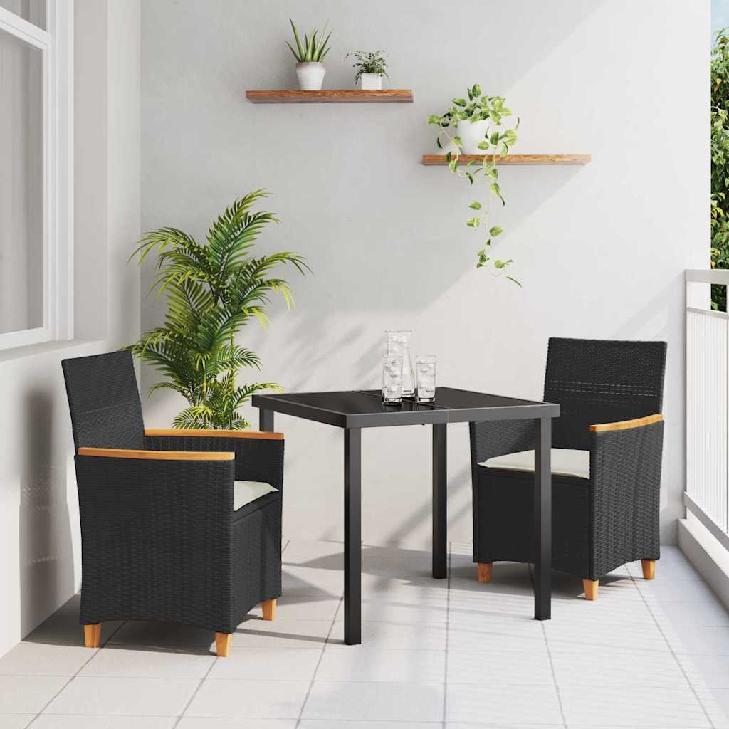 Garden Dining Set 3 pcs Black Poly Rattan