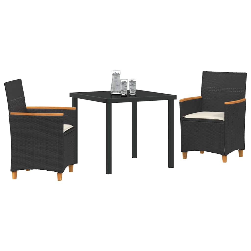 Garden Dining Set 3 pcs Black Poly Rattan