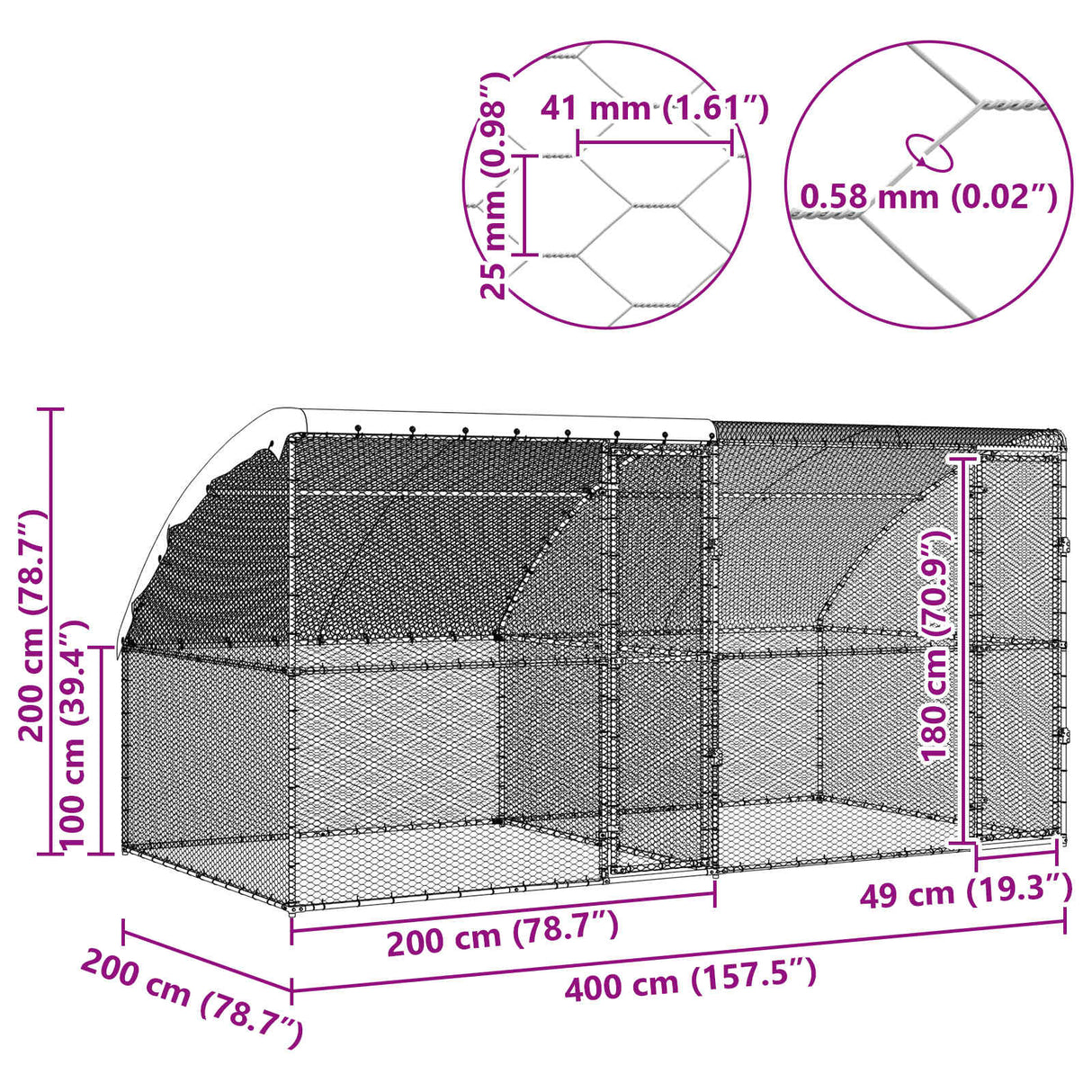 Chicken Cage with 2 Doors 2 pcs Silver 400x200x200cm