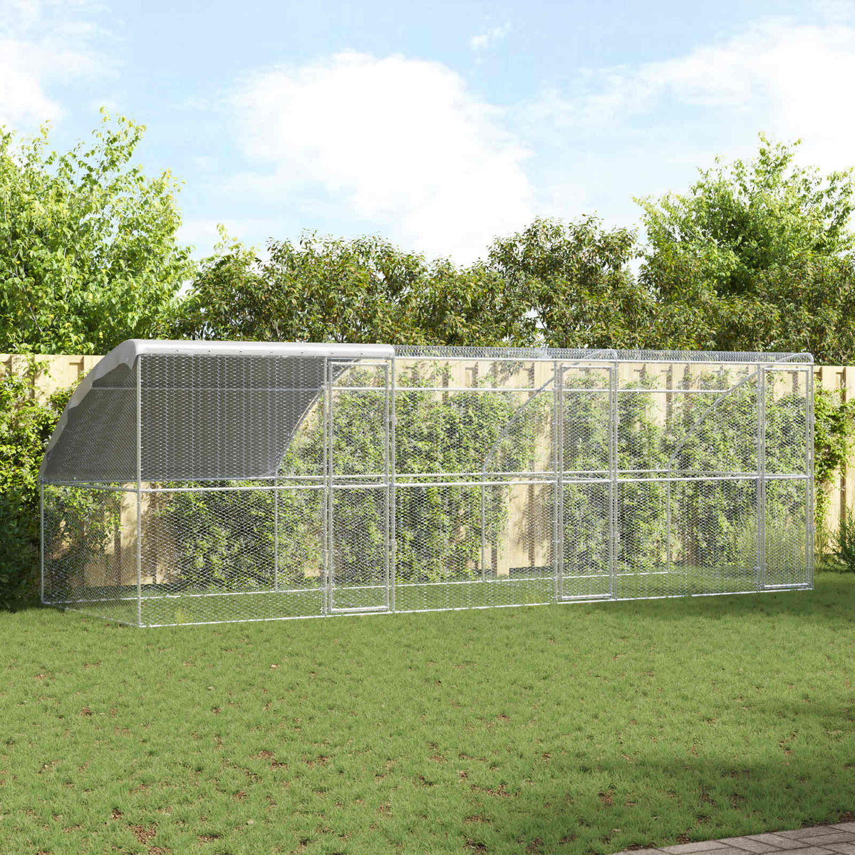 Chicken Cage with 3 Doors 3 pcs Silver 600x200x200cm