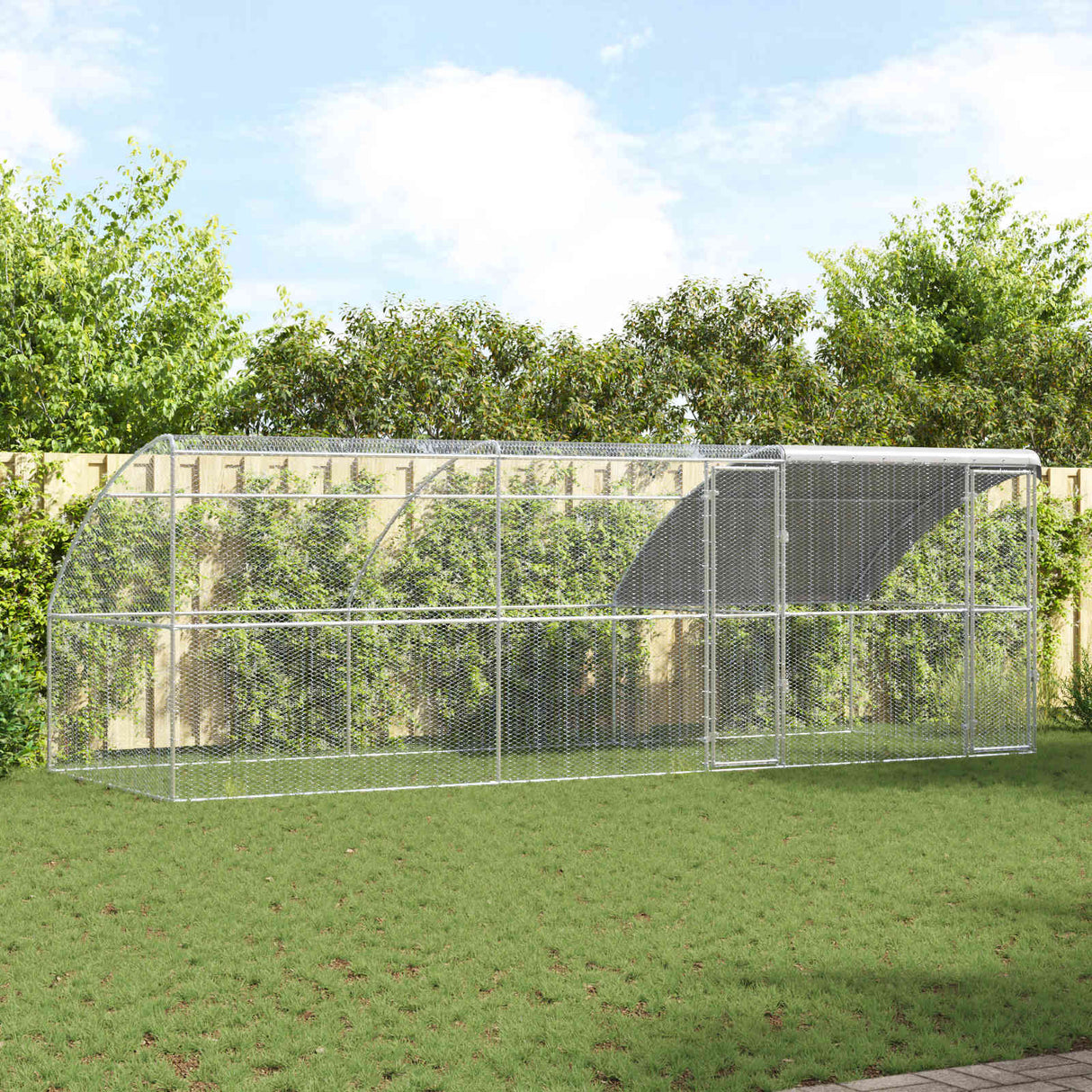 Chicken Cage with 2 Doors 3 pcs Silver 600x200x200cm