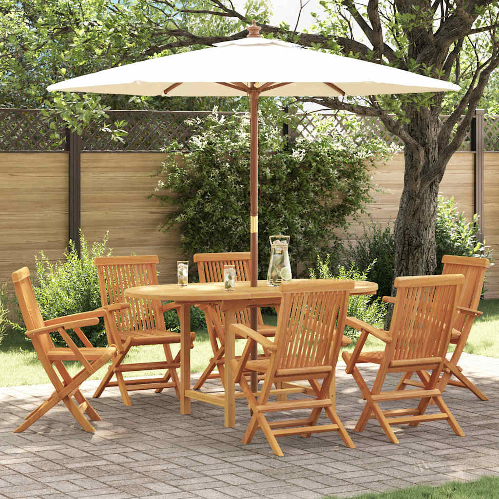 Garden Dining Set 7 pcs Brown Solid teak wood