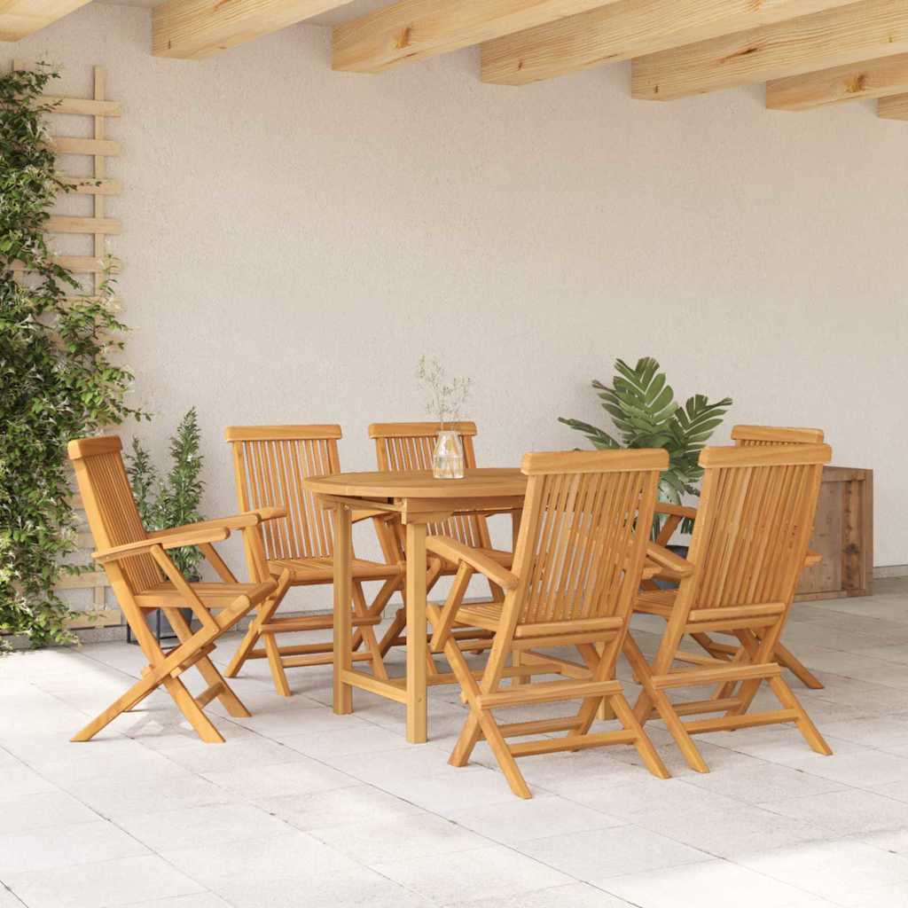 Garden Dining Set 7 pcs Brown Solid teak wood