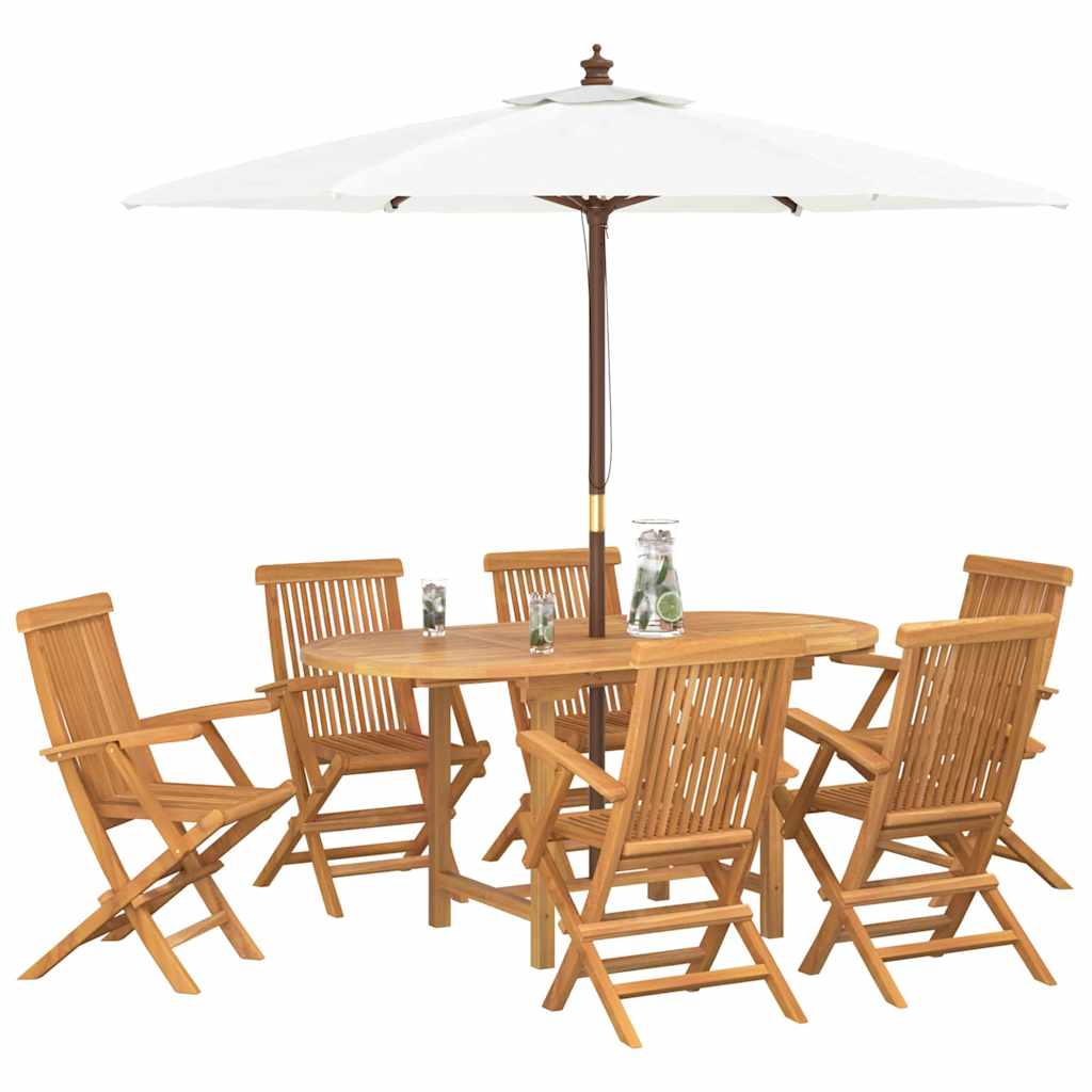 Garden Dining Set 7 pcs Brown Solid teak wood