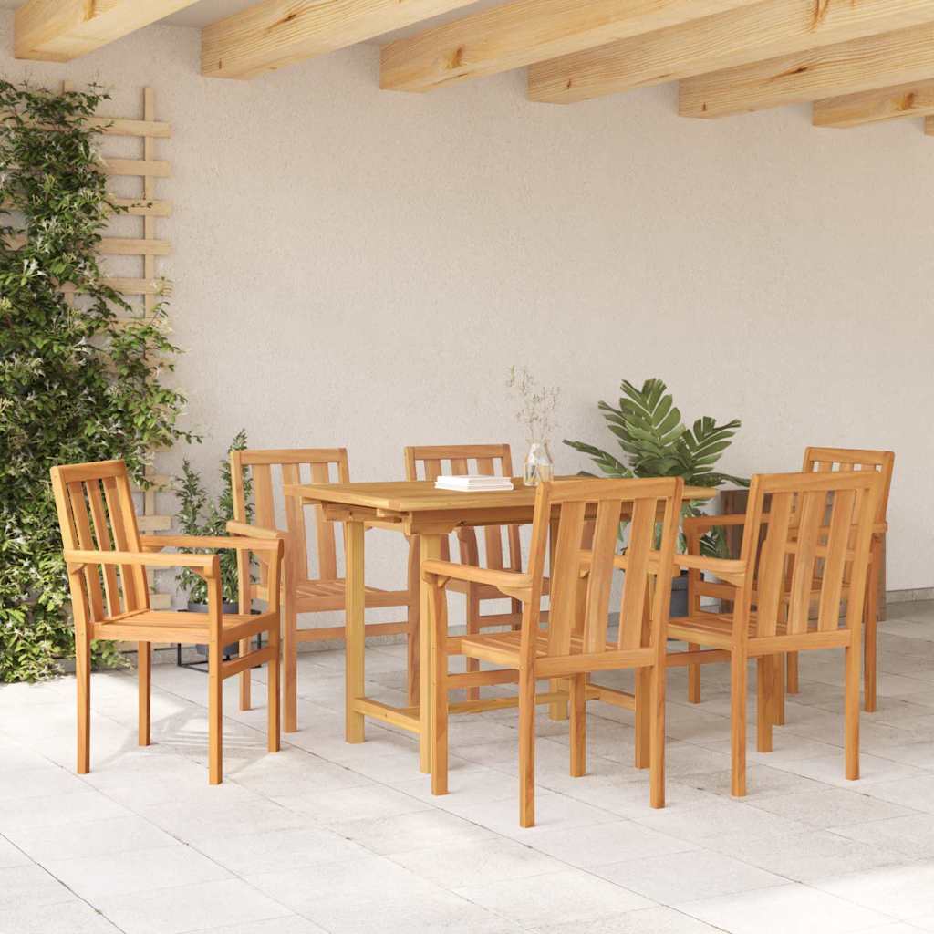 Garden Dining Set 7 pcs Brown Solid teak wood