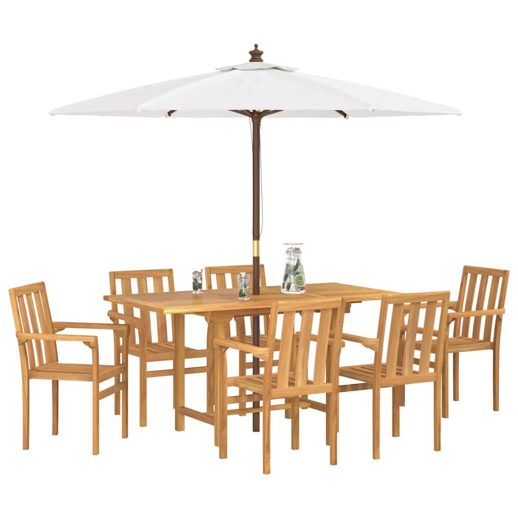 Garden Dining Set 7 pcs Brown Solid teak wood