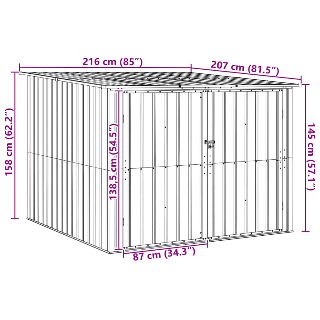 Bike Shed 3 pcs Brown 216 x 207 x 158 cm Metal