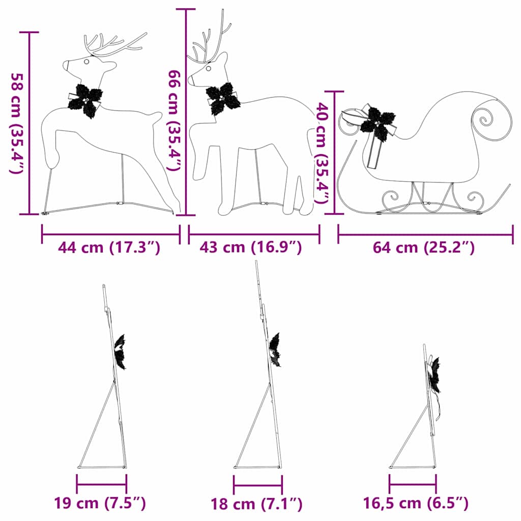 LED Reindeers 3 pcs Cold White Fabric