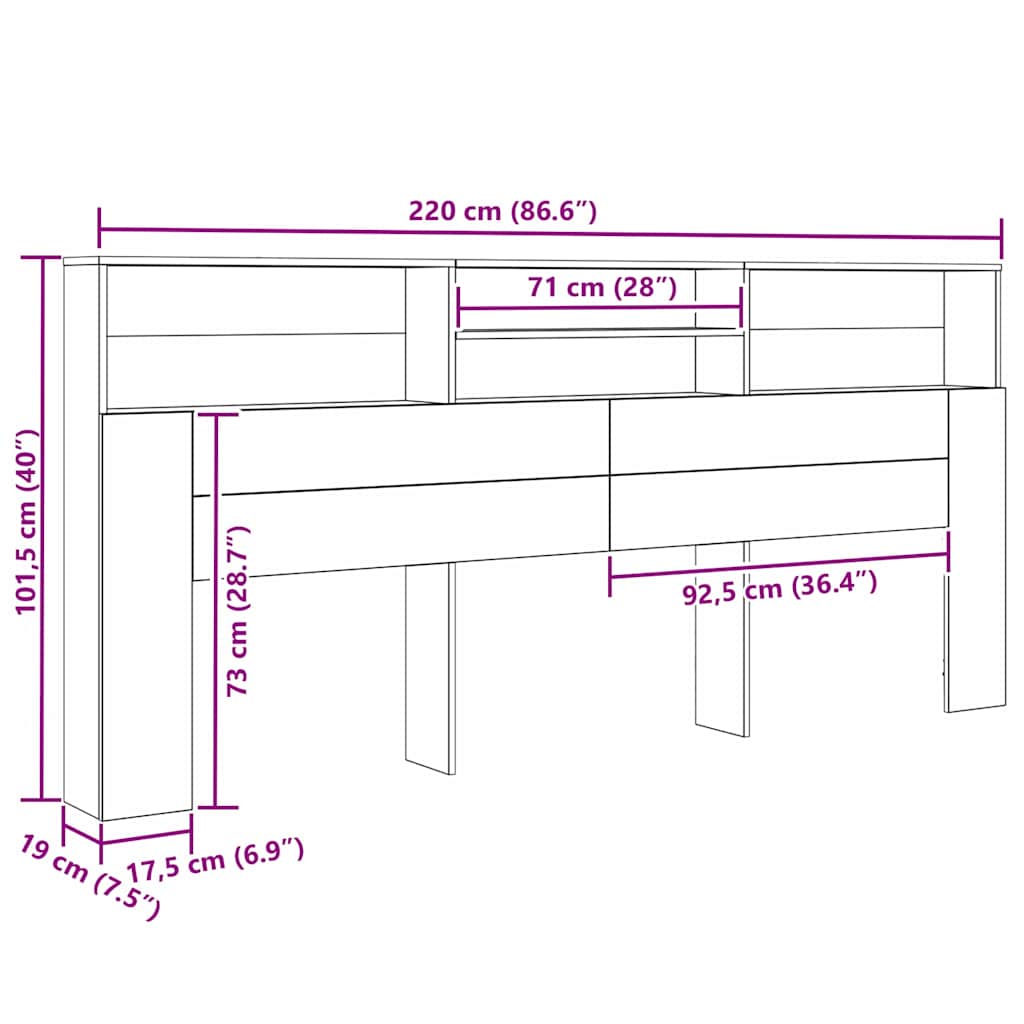 Headboard Cabinet with Shelf Artisan oak 220 x 19 x 101.5 cm