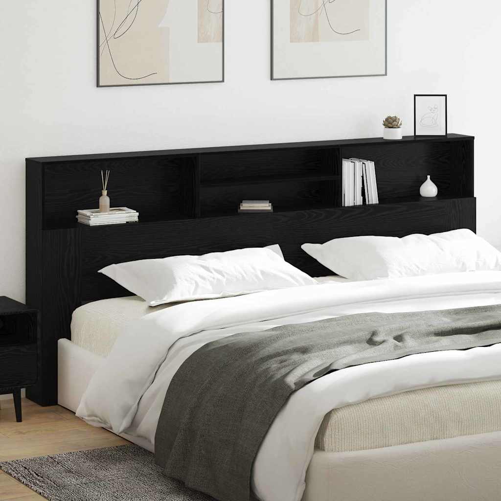 Headboard Cabinet Black oak 220 x 19 x 101.5 cm Engineered Wood