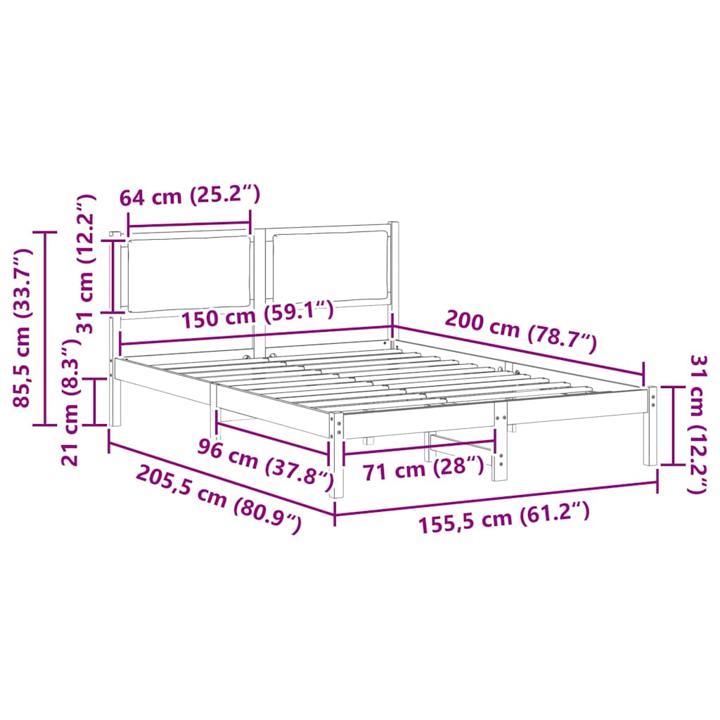 Bed Frame with Headboard Dark Grey 150 x 200 cm Solid Pine Wood