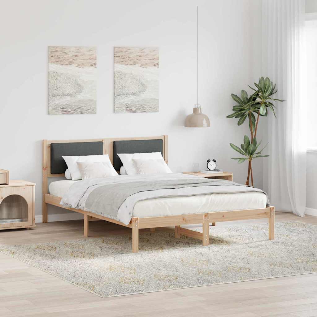 Bed Frame with Headboard Dark Grey 135 x 190 cm Solid Pine Wood