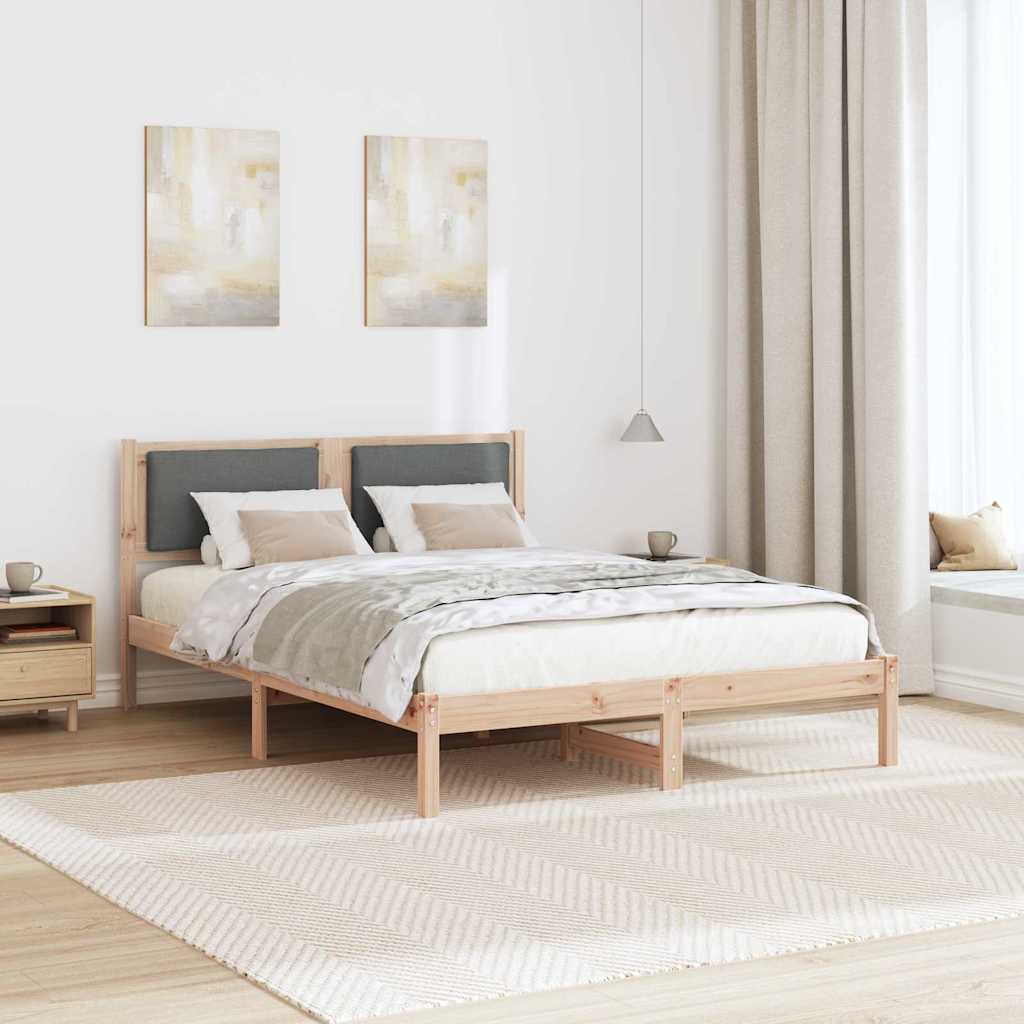 Bed Frame with Headboard Dark Grey 135 x 190 cm Solid Pine Wood