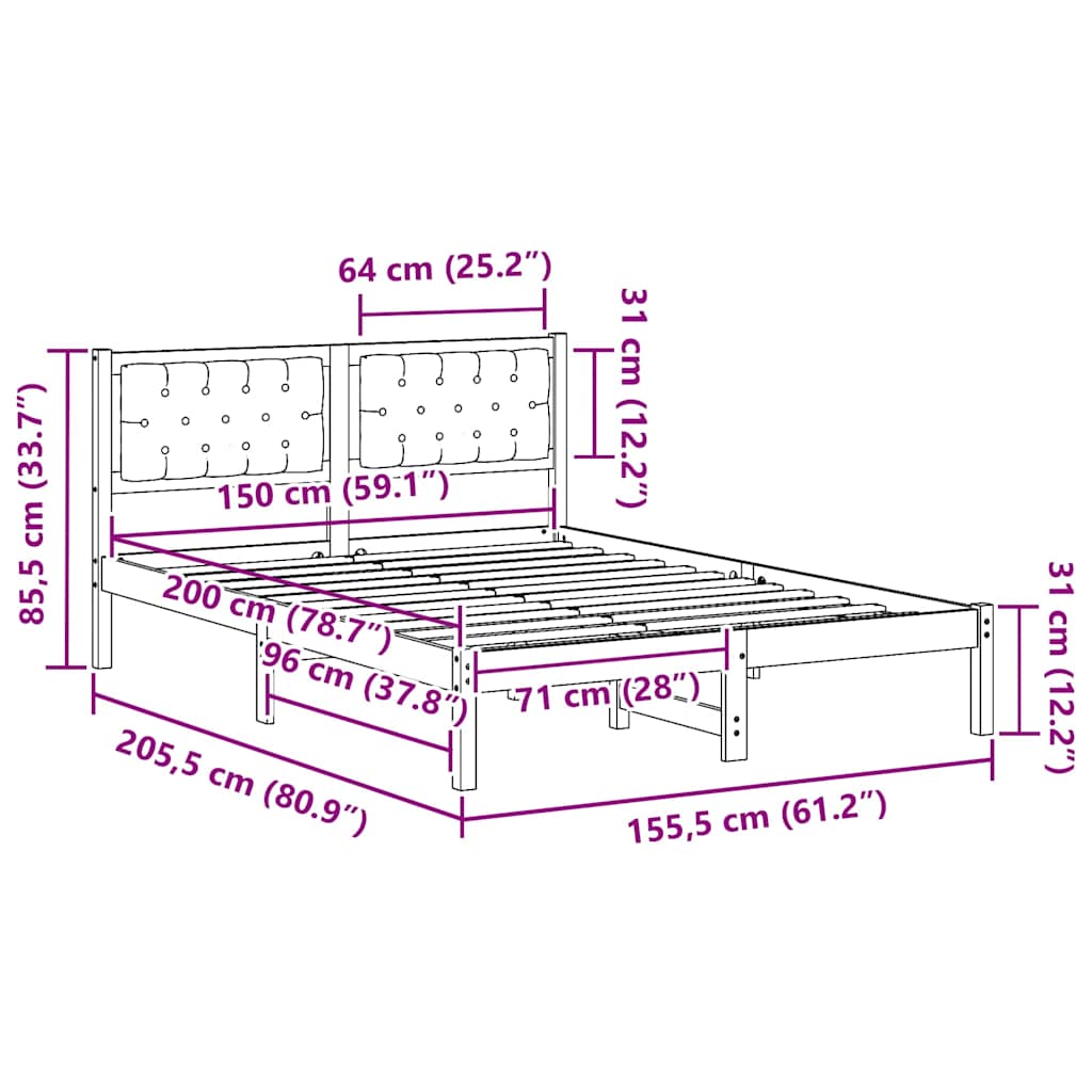 Bed Frame with Headboard Dark Grey 150 x 200 cm Fabric