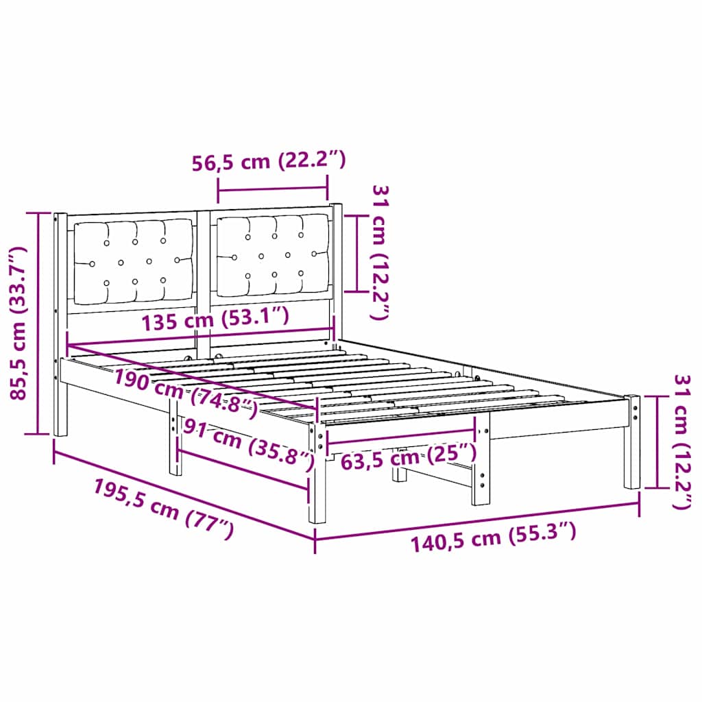 Bed Frame with Headboard Dark Grey 135 x 190 cm Fabric
